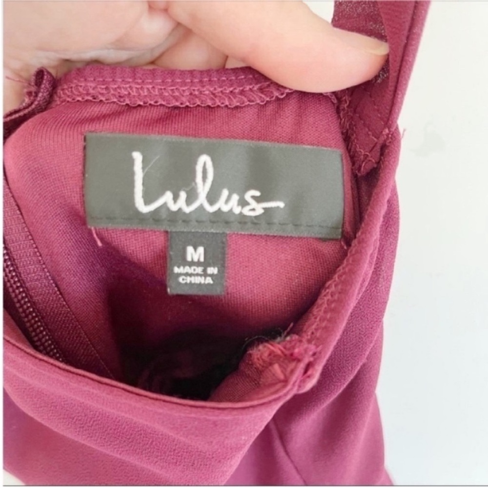 Lulu's Forevermore burgundy skater dress mini halter semi sheer lined - Picture 6 of 9